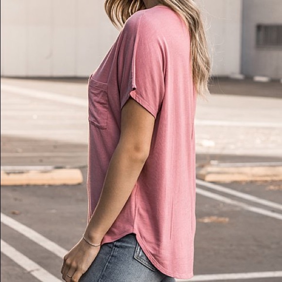 Mauve Button Up V-Neck Pocket Tee - Picture 4 of 5